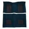 Illustration of 1969 Ford Mustang Mach I with 4 Dark Blue Inserts without Shifter Cut Fastback Nylon Molded Carpet - 2 Piece in 602 Dark Blue, digitally recolored from the ACC supplier photo.