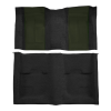 Illustration of 1970 Ford Mustang ACC Nylon molded carpet in 601 Black with Green inserts, digitally recolored from the ACC supplier photo