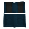 Illustration of 1970 Ford Mustang Mach 1 with 2 Dark Blue Inserts without Shifter Cut Fastback Nylon Molded Carpet - 2 Piece in 602 Dark Blue, digitally recolored from the ACC supplier photo.