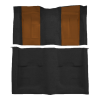 Illustration of 1970 Ford Mustang ACC Nylon molded carpet in 601 Black with Medium Saddle inserts, digitally recolored from the ACC supplier photo