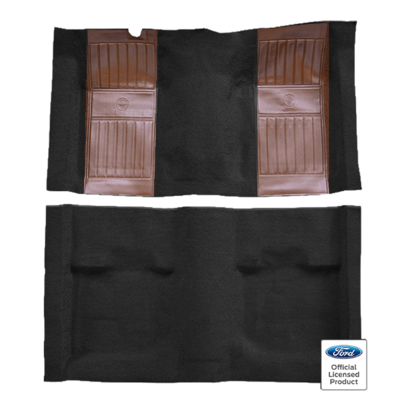 Illustration of 1971-1973 Ford Mustang ACC Nylon molded carpet in 601 Black with Ginger inserts, digitally recolored from the ACC supplier photo