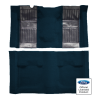 Illustration of 1971-1973 Ford Mustang Mach 1 with 2 Dark Blue Running Pony Inserts without Shifter Cut Fastback Nylon Molded Carpet - 2 Piece in 602 Dark Blue, digitally recolored from the ACC supplier photo.