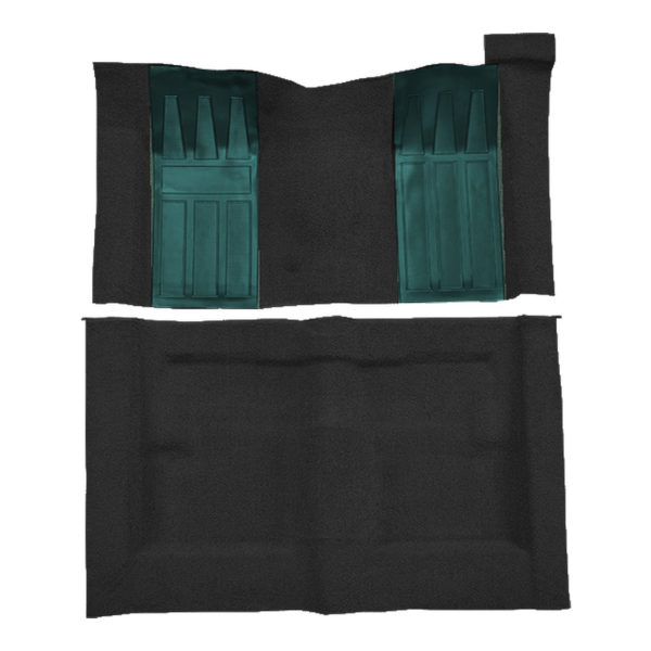 Illustration of 1969-1971 Ford Torino ACC Loop molded carpet in 01 Black with Aqua inserts, digitally recolored from the ACC supplier photo