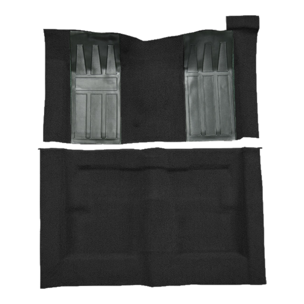 Illustration of 1969-1971 Ford Torino ACC Loop molded carpet in 01 Black with Dark Green inserts, digitally recolored from the ACC supplier photo