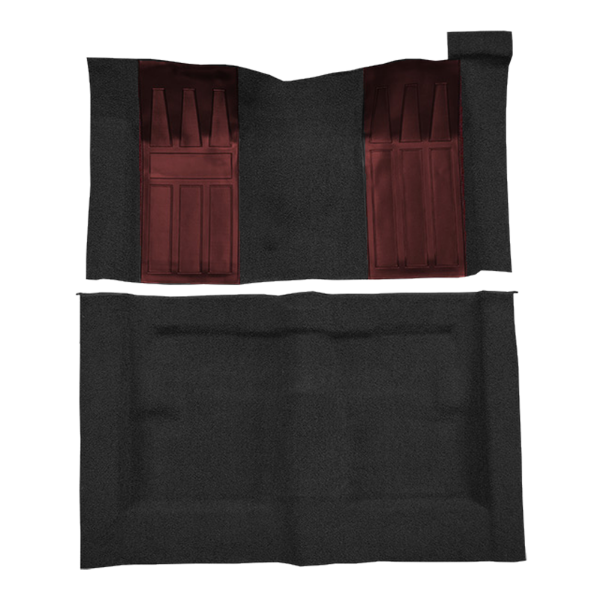 Illustration of 1969-1971 Ford Torino ACC Loop molded carpet in 01 Black with Maroon inserts, digitally recolored from the ACC supplier photo