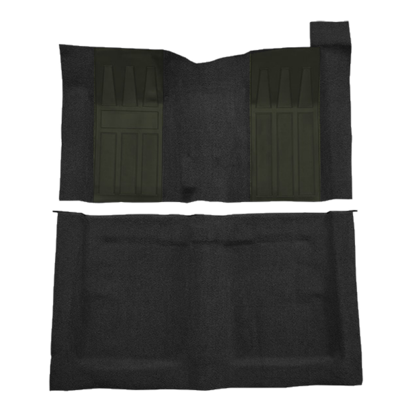 Illustration of 1969 Ford Torino ACC Loop molded carpet in 01 Black with Dark Green inserts, digitally recolored from the ACC supplier photo