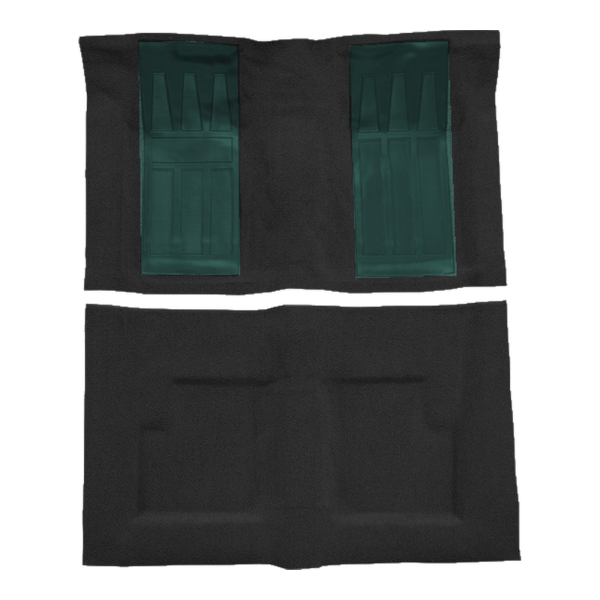 Illustration of 1969-1971 Ford Torino ACC Loop molded carpet in 01 Black with Aqua inserts, digitally recolored from the ACC supplier photo
