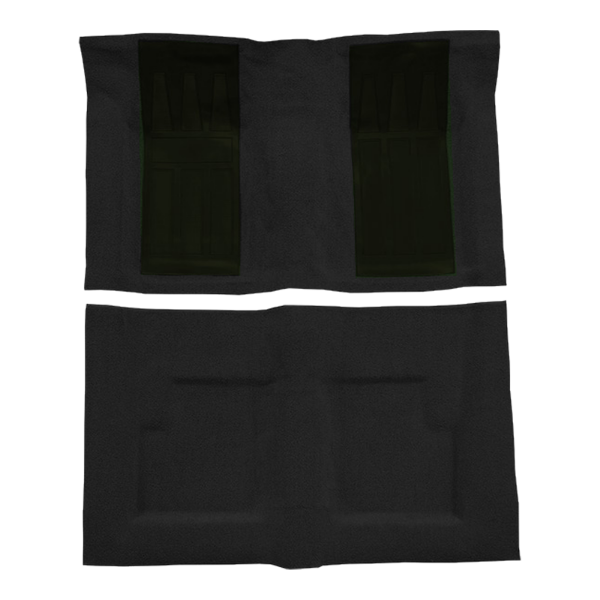 Illustration of 1969-1971 Ford Torino ACC Loop molded carpet in 01 Black with Dark Green inserts, digitally recolored from the ACC supplier photo