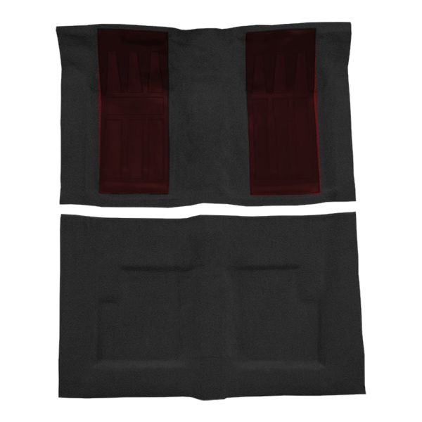 Illustration of 1969-1971 Ford Torino ACC Loop molded carpet in 01 Black with Maroon inserts, digitally recolored from the ACC supplier photo