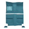 Illustration of 1964 Ford Mustang Fastback without Folddowns without Shifter Hole Pass Area Loop Molded Carpet - 4 Piece in 09 Medium Blue, digitally recolored from the ACC supplier photo.