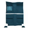 Illustration of 1964 Ford Mustang Fastback without Folddowns without Shifter Hole Pass Area Nylon Molded Carpet - 4 Piece in 606 Medium Blue, digitally recolored from the ACC supplier photo.