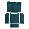 Illustration of 1976-1983 Jeep CJ5 Complete Cutpile Molded Carpet with Mass Backing - 5 Piece in 818 Ocean Blue / Bright Blue, digitally recolored from the ACC supplier photo.