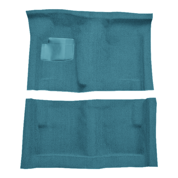 Illustration of 1971-1973 Plymouth Satellite 2DR 4spd Bucket Seat with Console Loop Molded Carpet - 2 Piece in 09 Medium Blue, digitally recolored from the ACC supplier photo.
