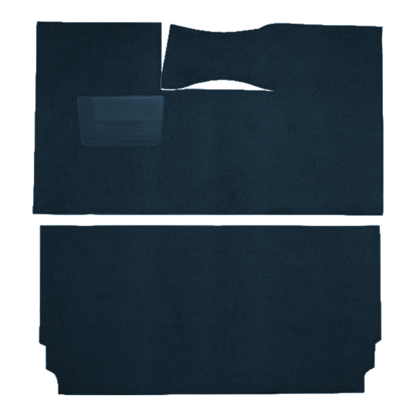 Illustration of 1957-1958 Plymouth Belvedere 2DR Hardtop Bench Seat Loop Carpet - 2 Piece in 07 Dark Blue, digitally recolored from the ACC supplier photo.