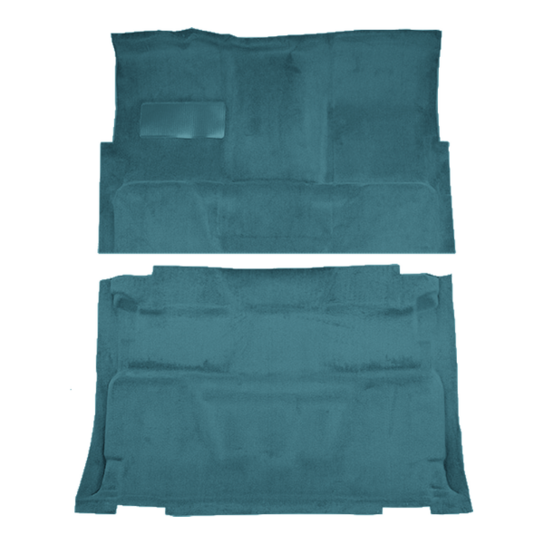Illustration of 1975-1978 GMC C25 Crew Cab 2WD 4spd Floor Shift Cutpile Molded Carpet - 2 Piece in 802 Blue, digitally recolored from the ACC supplier photo.