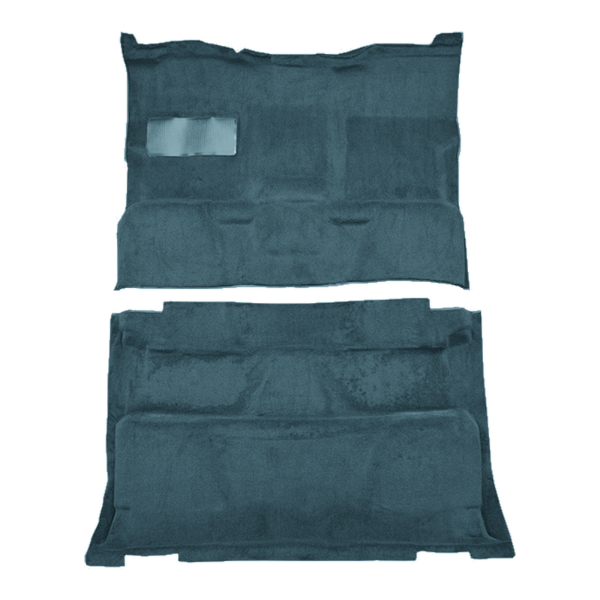 Illustration of 1981-1986 GMC C2500 Crew Cab 2WD Auto/3spd Column Shift Cutpile Molded Carpet - 2 Piece in 7766 Blue, digitally recolored from the ACC supplier photo.