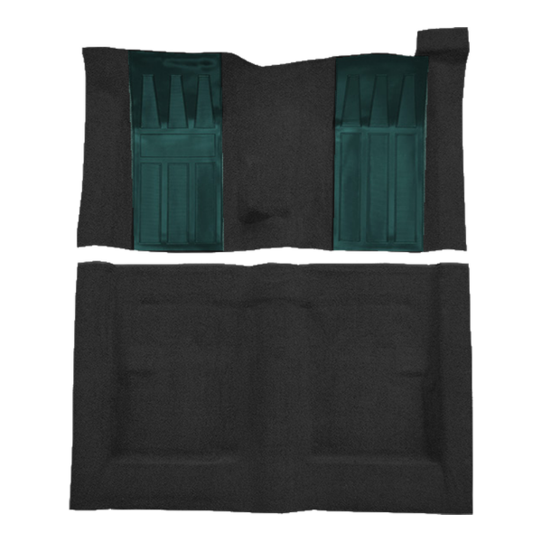 Illustration of 1970-1971 Ford Torino ACC Loop molded carpet in 01 Black with Aqua inserts, digitally recolored from the ACC supplier photo