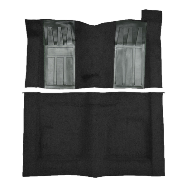 Illustration of 1970-1971 Ford Torino ACC Loop molded carpet in 01 Black with Dark Green inserts, digitally recolored from the ACC supplier photo
