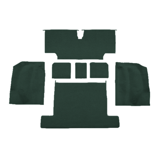 Illustration of 1976 Chevrolet Corvette Rear with Pad Loop Molded Carpet - 7 Piece in 25 Blue Green, digitally recolored from the ACC supplier photo.
