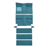 Illustration of 1964 Ford Mustang Fastback with Folddowns without Shifter Hole Loop Molded Carpet - 7 Piece in 09 Medium Blue, digitally recolored from the ACC supplier photo.