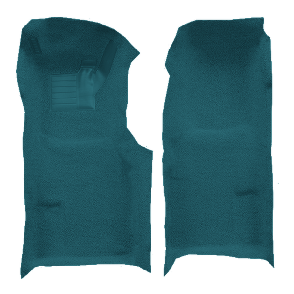 Illustration of 1971-1976 Chevrolet Corvette Auto Front with Pad Loop Molded Carpet - 2 Piece in 17 Bright Blue, digitally recolored from the ACC supplier photo.