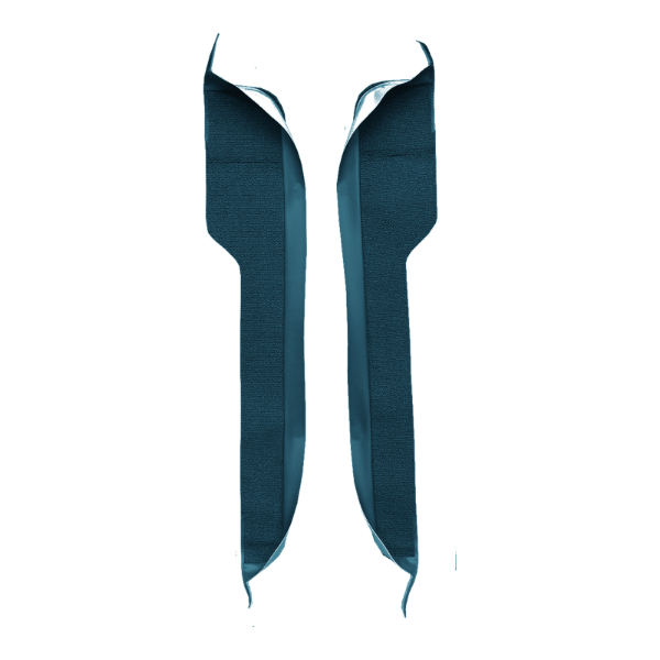 Illustration of 1969-1970 Ford Mustang Door Panel Inserts with Binding Nylon Carpet - 2 Piece in 606 Medium Blue, digitally recolored from the ACC supplier photo.