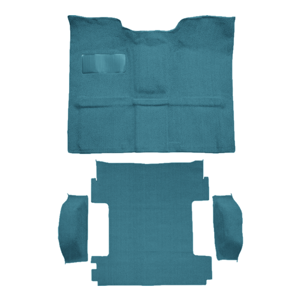 Illustration of 1970-1972 GMC Jimmy 2WD 4spd Floor Shift Complete Loop Molded Carpet - 4 Piece in 09 Medium Blue, digitally recolored from the ACC supplier photo.