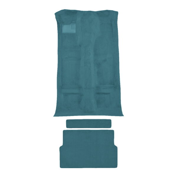 Illustration of 1975-1976 Chevrolet Vega Cosworth Complete Cutpile Molded Carpet - 3 Piece in 802 Blue, digitally recolored from the ACC supplier photo.