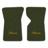 1969 Chevrolet Corvette floor mats with the Stingray logo in Loop 30 Dark Olive Green carpet, illustration