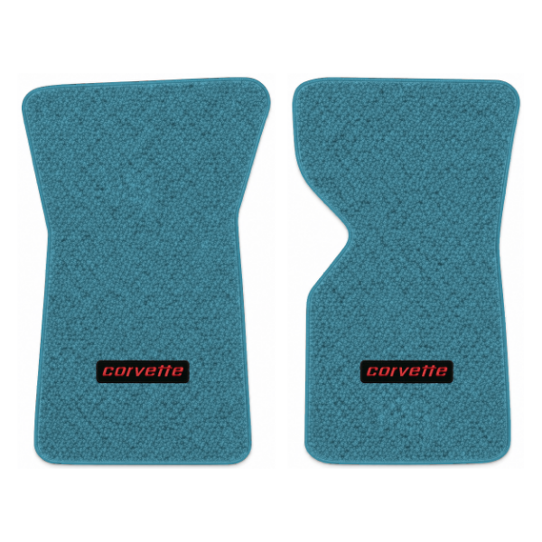 1968 Chevrolet Corvette floor mats with the Corvette logo in Loop 09 Medium Blue carpet, illustration