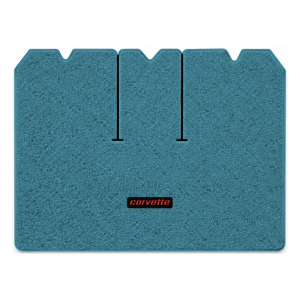 1968 Chevrolet Corvette cargo mat with the Corvette logo in Loop 09 Medium Blue carpet, illustration