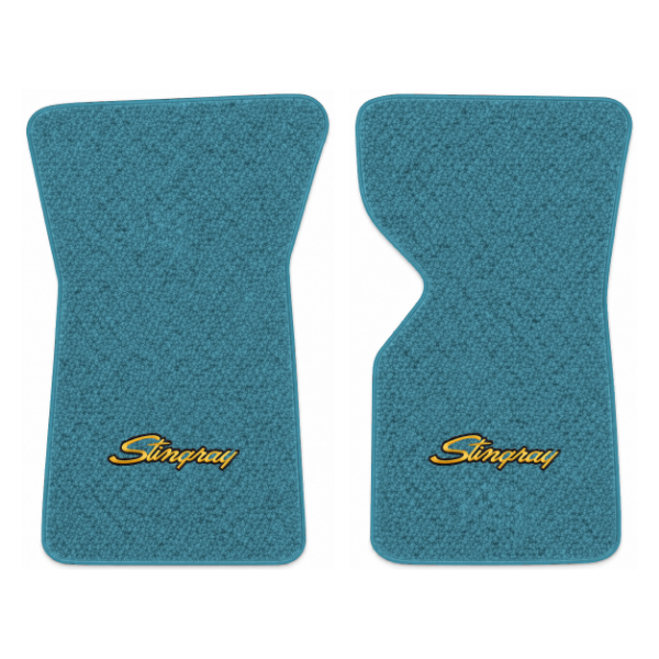 1969 Chevrolet Corvette floor mats with the Stingray logo in Loop 09 Medium Blue carpet, illustration