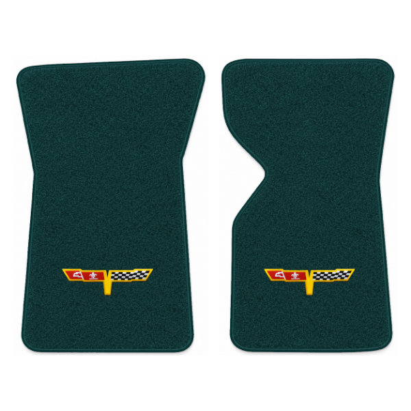 Picture of 1976 Chevrolet Corvette C3 Floor Mats, Cutpile Carpet with Embroidered Corvette Flags Logo - 2 Piece
