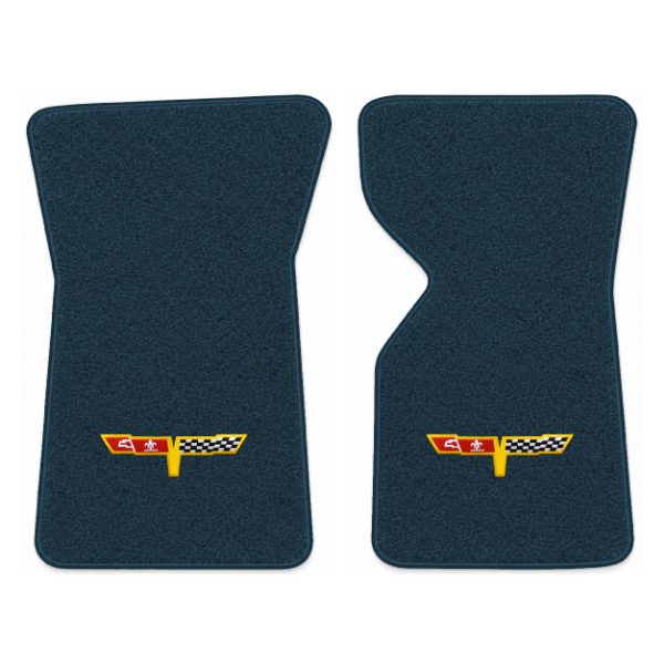 Picture of 1980 Chevrolet Corvette C3 Floor Mats, Cutpile Carpet with Embroidered Corvette Flags Logo - 2 Piece