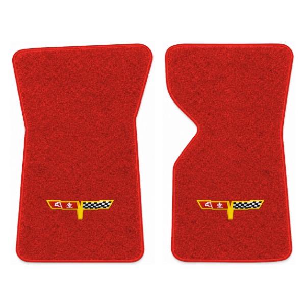 Picture of 1981 Chevrolet Corvette C3 Floor Mats, Cutpile Carpet with Embroidered Corvette Flags Logo - 2 Piece