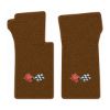 1963 Chevrolet Corvette floor mats with the 1968-72 Corvette Cross Flags logo in Loop 12 Dark Saddle carpet, illustration