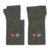 1963 Chevrolet Corvette floor mats with the 1968-72 Corvette Cross Flags logo in Essex 1038A Lt Charcoal carpet, illustration
