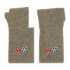 1963 Chevrolet Corvette floor mats with the 1968-72 Corvette Cross Flags logo in Essex 1076A Prairie Tan carpet, illustration