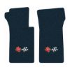 1965 Chevrolet Corvette floor mats with the 1968-72 Corvette Cross Flags logo in Loop 07 Dark Blue carpet, illustration