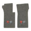 1965 Chevrolet Corvette floor mats with the 1968-72 Corvette Cross Flags logo in Essex 1066A Gray carpet, illustration