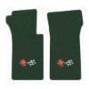 1966 Chevrolet Corvette floor mats with the 1968-72 Corvette Cross Flags logo in Loop 08 Dark Green carpet, illustration