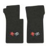 1966 Chevrolet Corvette floor mats with the 1968-72 Corvette Cross Flags logo in Essex 1079A Dk Slate carpet, illustration