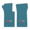 1967 Chevrolet Corvette floor mats with the 1968-72 Corvette Cross Flags logo in Loop 09 Medium Blue carpet, illustration