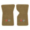 1968 Chevrolet Corvette floor mats with the 1968-72 Corvette Cross Flags logo in Essex 1054A Caramel carpet, illustration