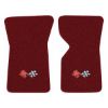 1969 Chevrolet Corvette floor mats with the 1968-72 Corvette Cross Flags logo in Loop 13 Maroon carpet, illustration