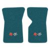 1969 Chevrolet Corvette floor mats with the 1968-72 Corvette Cross Flags logo in Loop 17 Bright Blue carpet, illustration