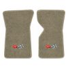 1969 Chevrolet Corvette floor mats with the 1968-72 Corvette Cross Flags logo in Essex 1035A Beige carpet, illustration