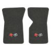 1969 Chevrolet Corvette floor mats with the 1968-72 Corvette Cross Flags logo in Essex 1068A Medium Gray carpet, illustration