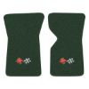 1970 Chevrolet Corvette floor mats with the 1968-72 Corvette Cross Flags logo in Loop 08 Dark Green carpet, illustration