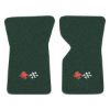 1970 Chevrolet Corvette floor mats with the 1968-72 Corvette Cross Flags logo in Loop 25 Blue Green carpet, illustration